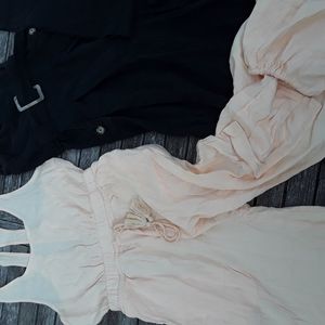 2 Free People jumpsuits. Black strapless and peach cargo bottom